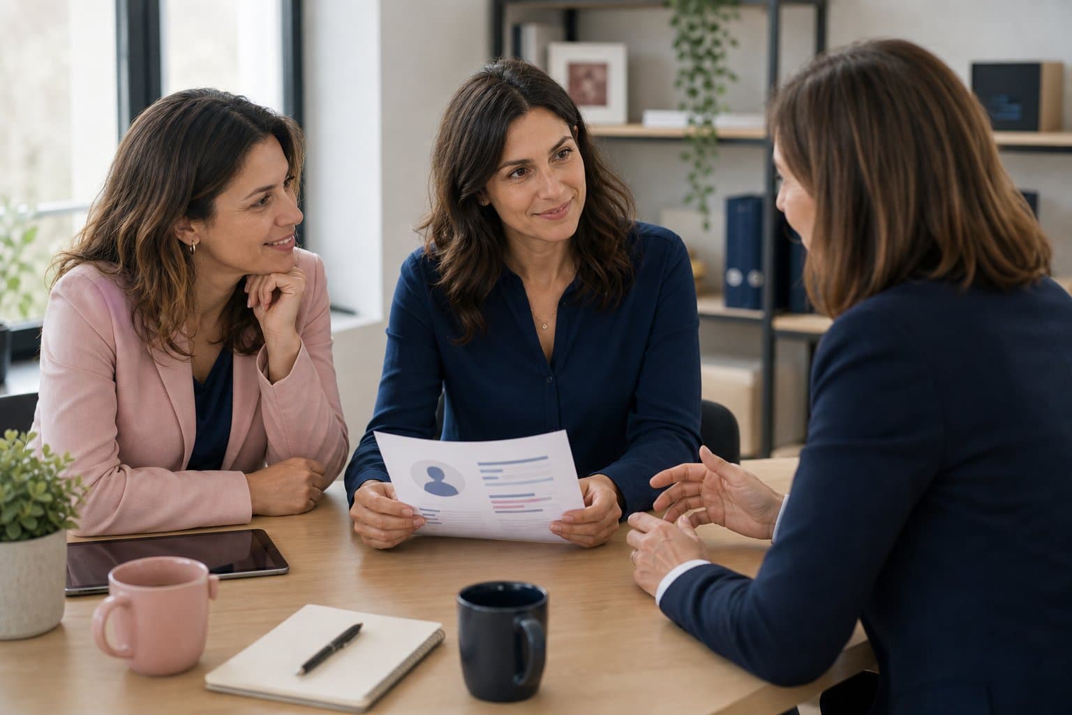 Consultoras conversando sobre la evaluación de un perfil profesional