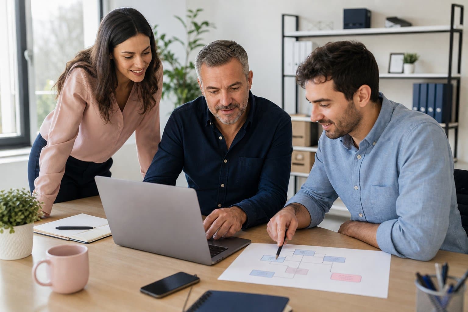Equipo de una pyme revisando un flujo de trabajo